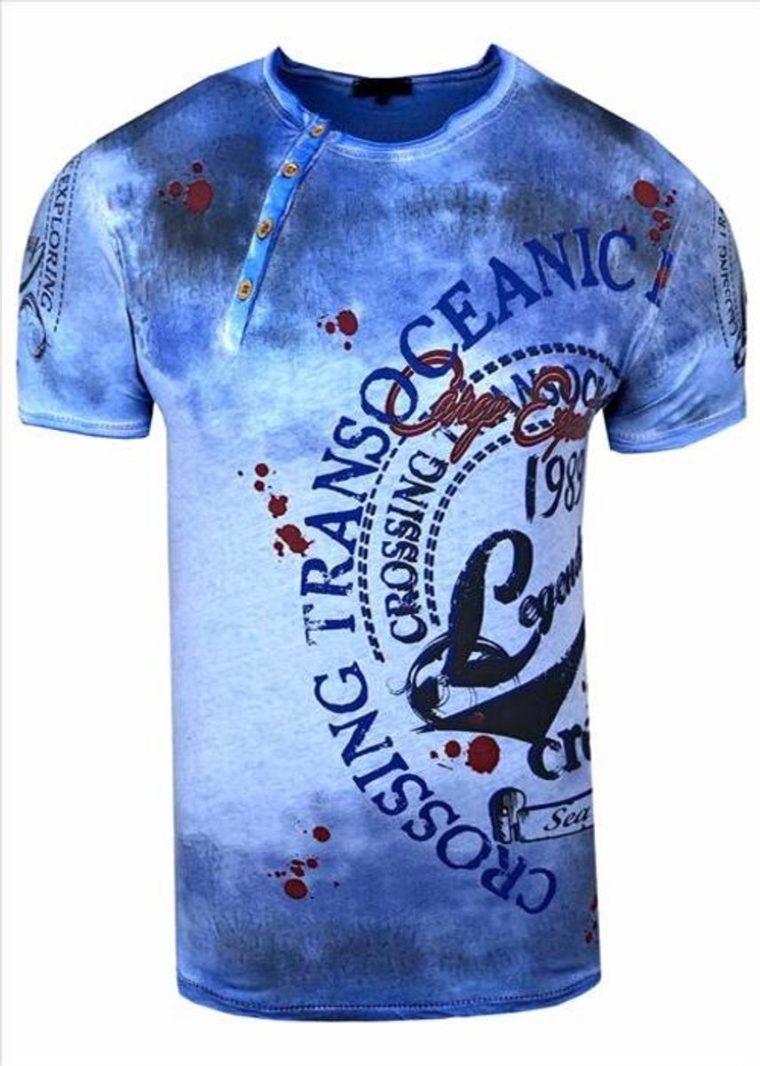 Rusty Neal - Heren T-Shirt - Blauw - Zachte Stof - Italianstyle