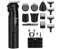 MODFU Tondeuse & Haartrimmer Set – 4-in-1 voor Haar, Baard, Scheren & Neushaar – LCD-scherm – 3 Snelheden – 150 min Gebruiksduur – USB-oplaadbaar – 6 Opzetkammen – Compact – Voor heren