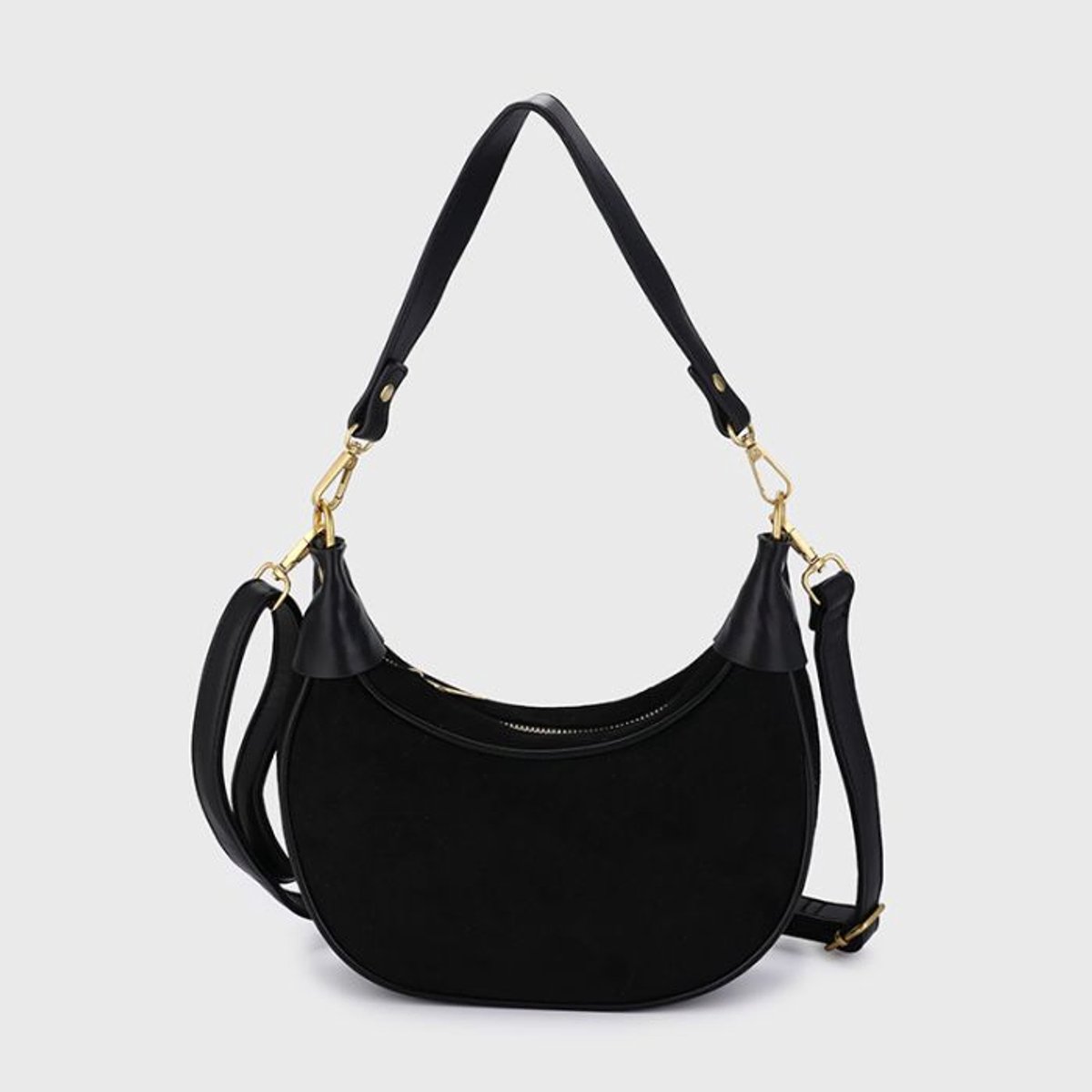 Bijoutheek Tas Schouder Halve Maan Suede Look Black