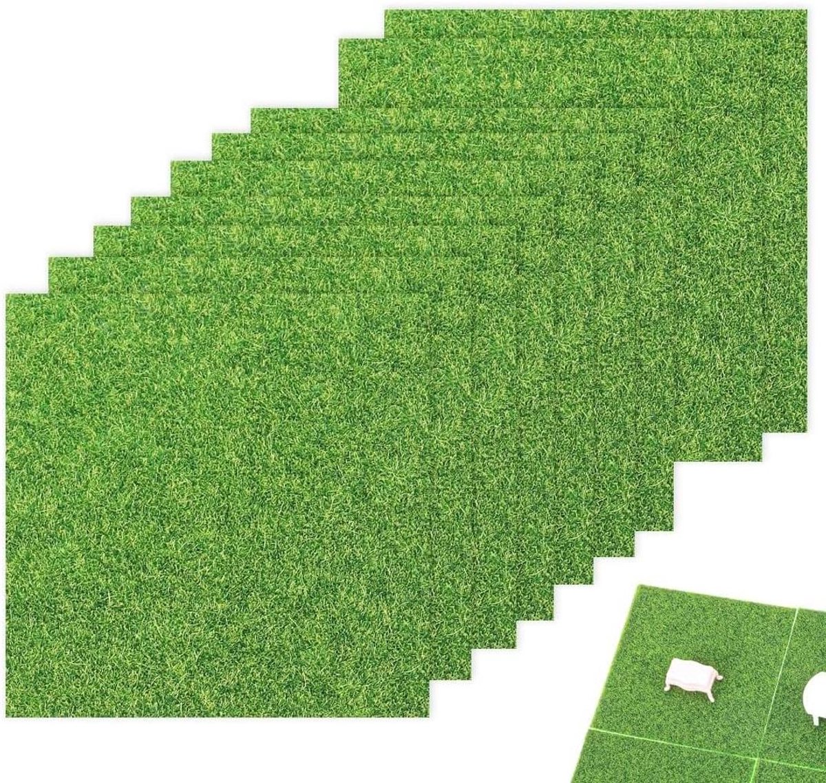 Kunstgras Tegels - Miniatuur Gras - Doe-het-zelf Decoratie - Realistische Textuur - 10 Stuks 15x15cm - Groen