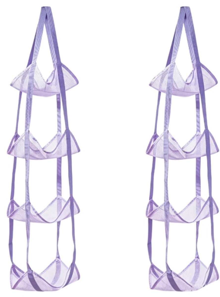 casalora Hangende Opbergnet Set van 2 – 4-Laags Ballenopberger – Wandopslag voor Ballen, Helmen, Tassen en Knuffels – 30 x 30 x 110 cm– Paars