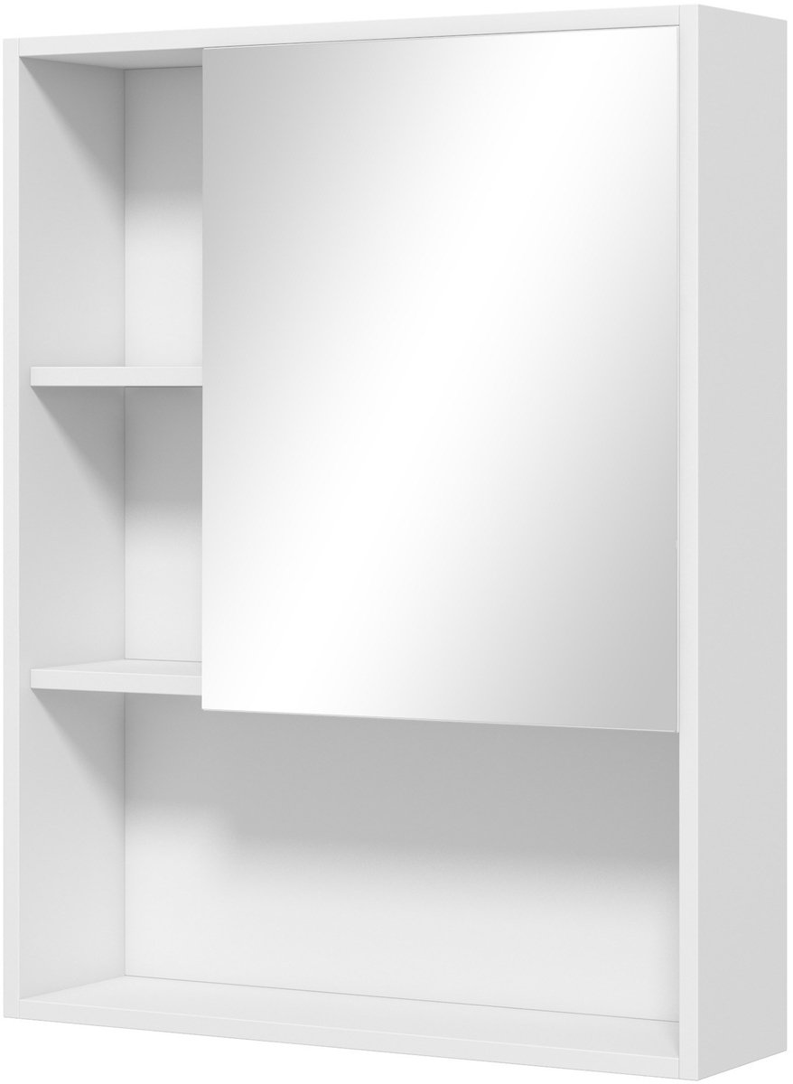 Badkamer Spiegelkast - Wit & Spiegel - Wandkast met Verstelbare Planken - Modern Design - 60x15x76