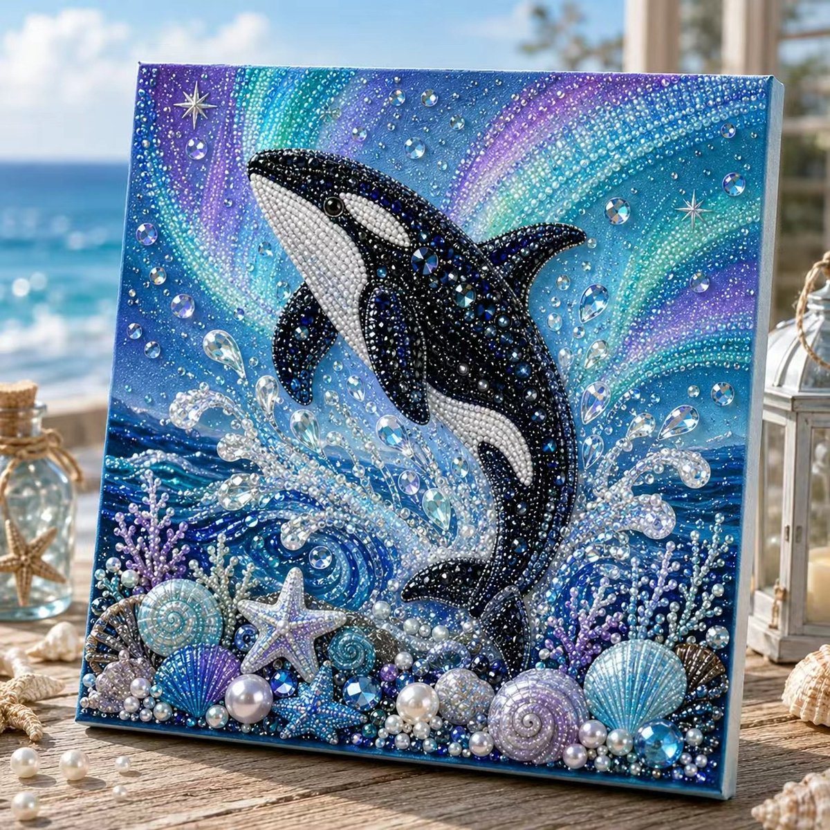 Casalora® 3D Diamant Schilderij DIY Kit Oceaan Parel – Diamond Painting Set met Lijst – Creatieve Hobby voor Volwassenen & Beginners – Wanddecoratie Cadeau – 20 x 20 cm