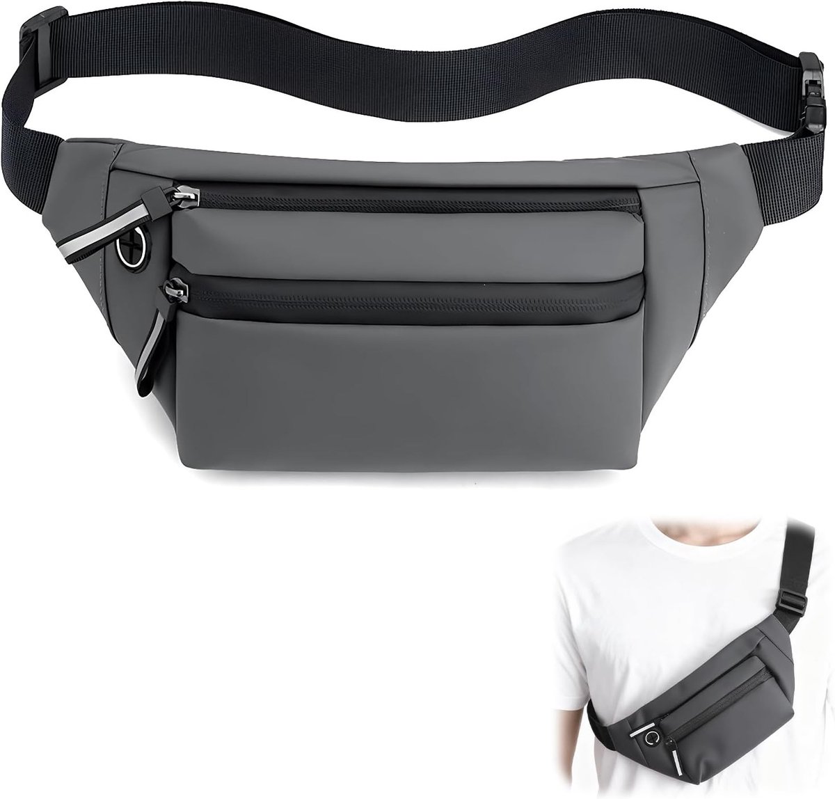 Waterdichte Schoudertas met Anti-Diefstal Borstzak, Lichtgewicht Sling Rugzak en Ergonomische Heuptas voor Wandelen, Reizen, Fietsen en Joggen
