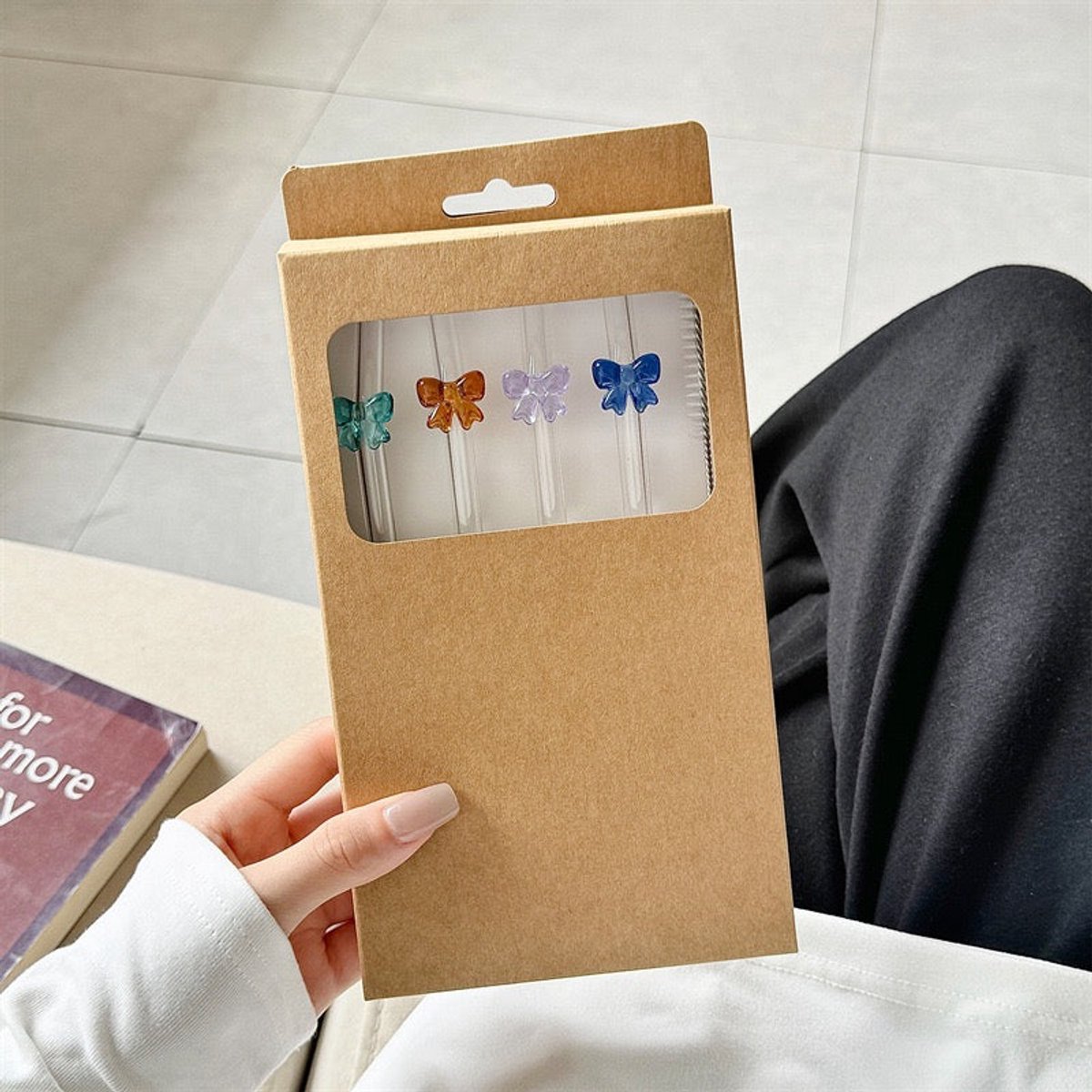 Stasia Glazen Rietjes met Strikjes – Set van 8 – Transparante Drinkrietjes – Luxe Design – Glazen Rietjes
