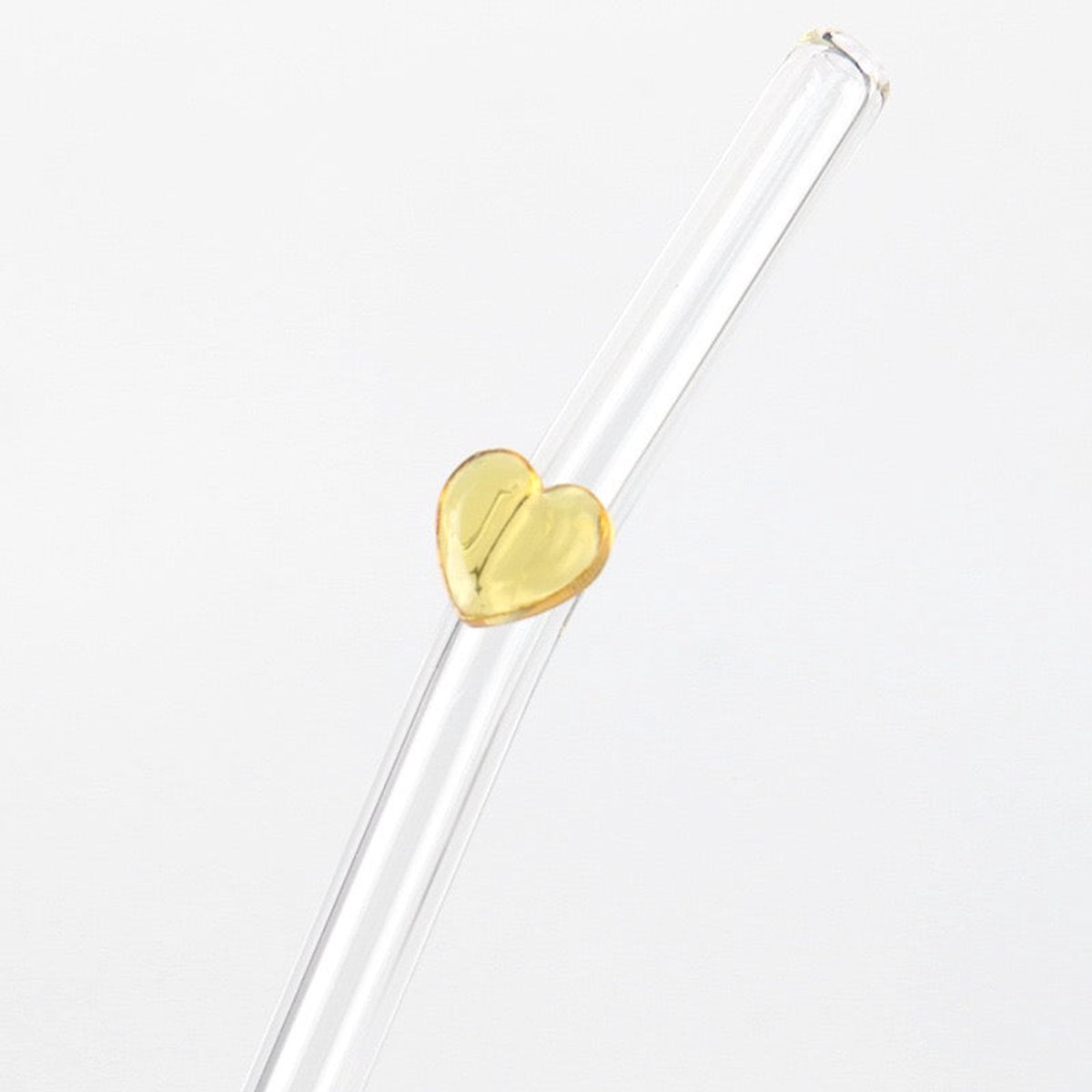 Stasia Glazen Rietje met Geel Hart Set van 5– Transparant Drinkrietje – Glazen Rietje – Luxe Design