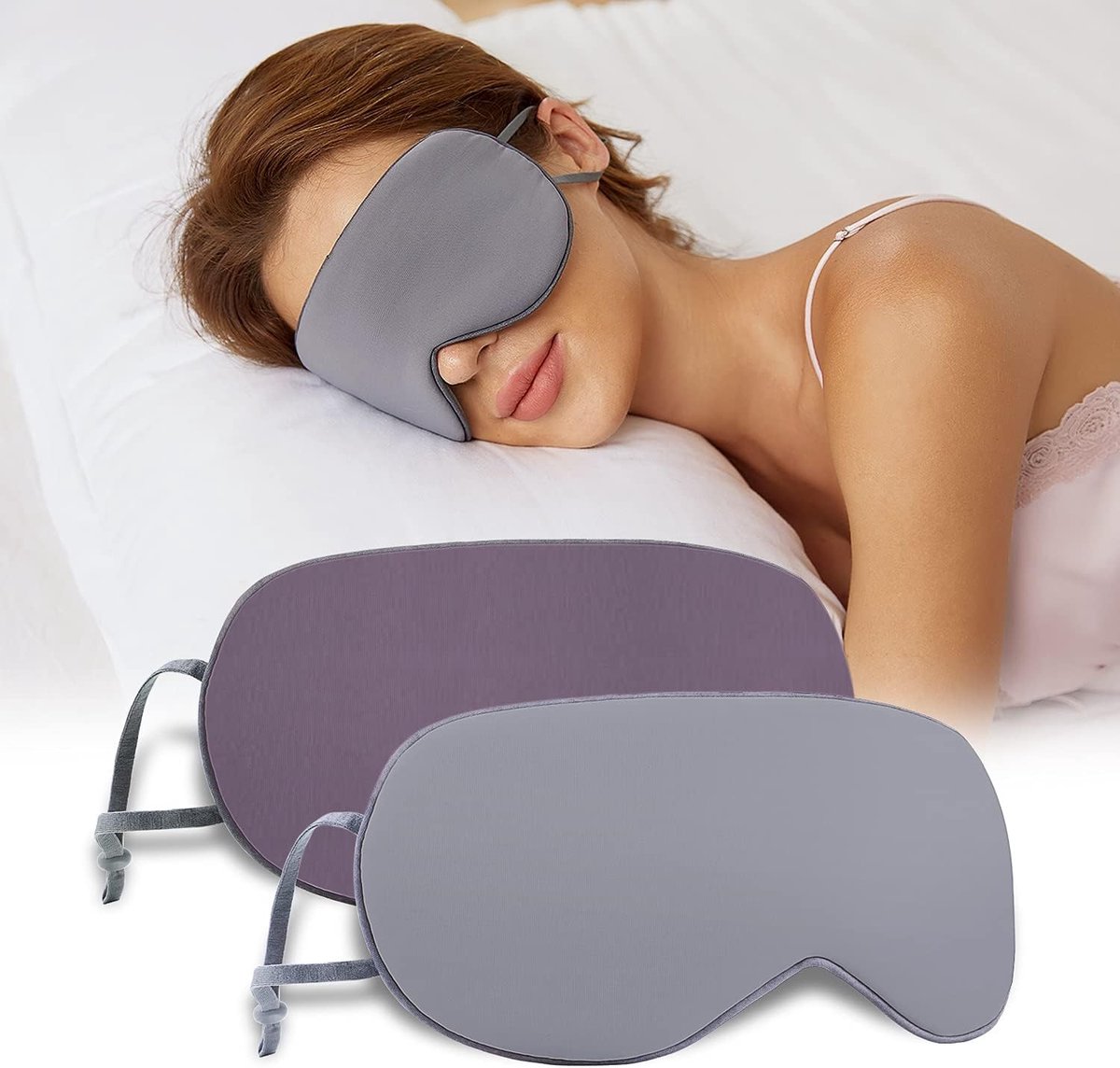 Dubbelzijdig Slaapmasker van Zijde voor Comfortabel Slapen Thuis en op Reis - Grijs en Paars