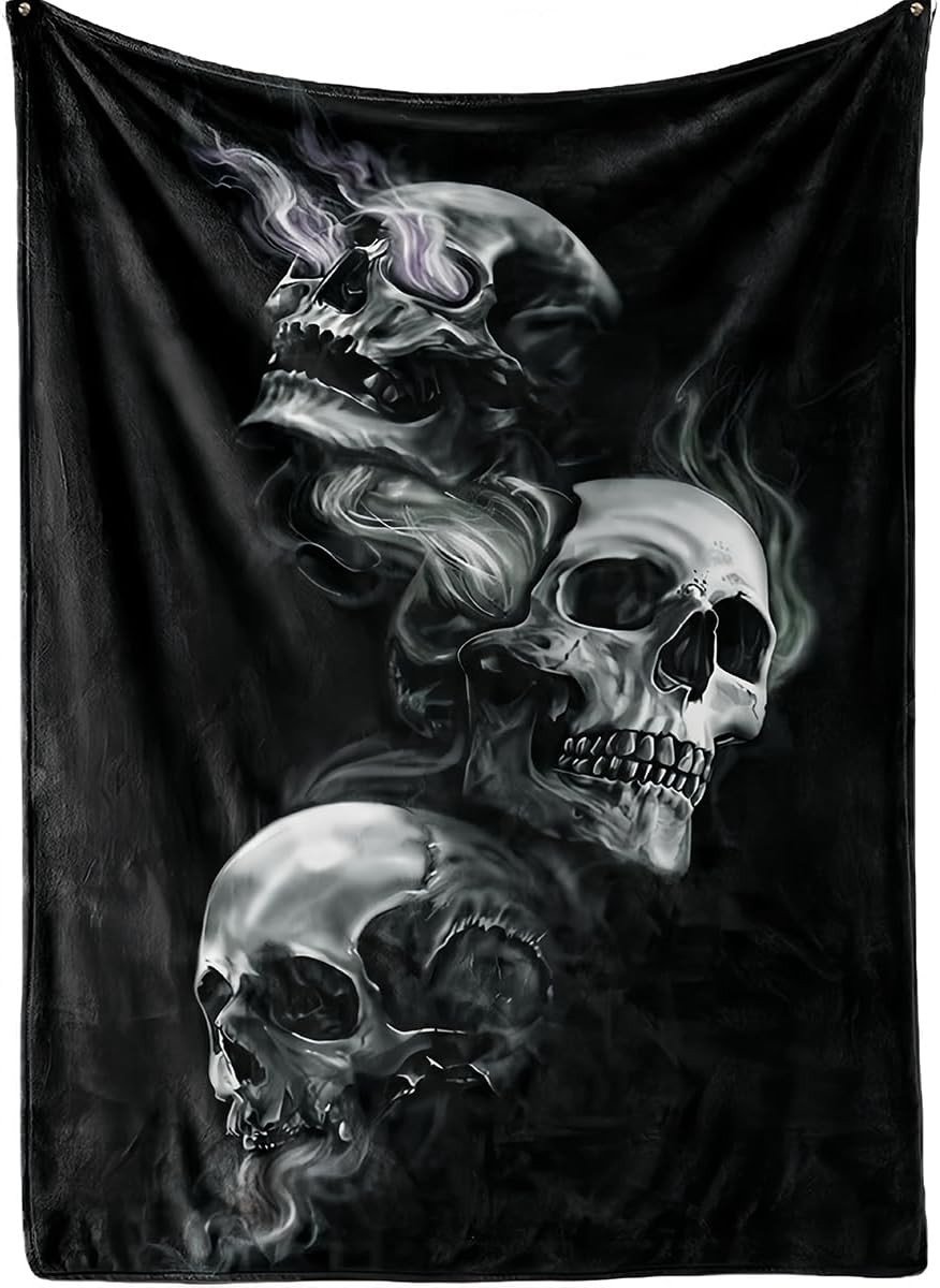 Zachte Flanellen Dekentje 130 x 150 cm met Bat Skull Motief voor Bank en Bed, Perfect voor Comfort en Warmte