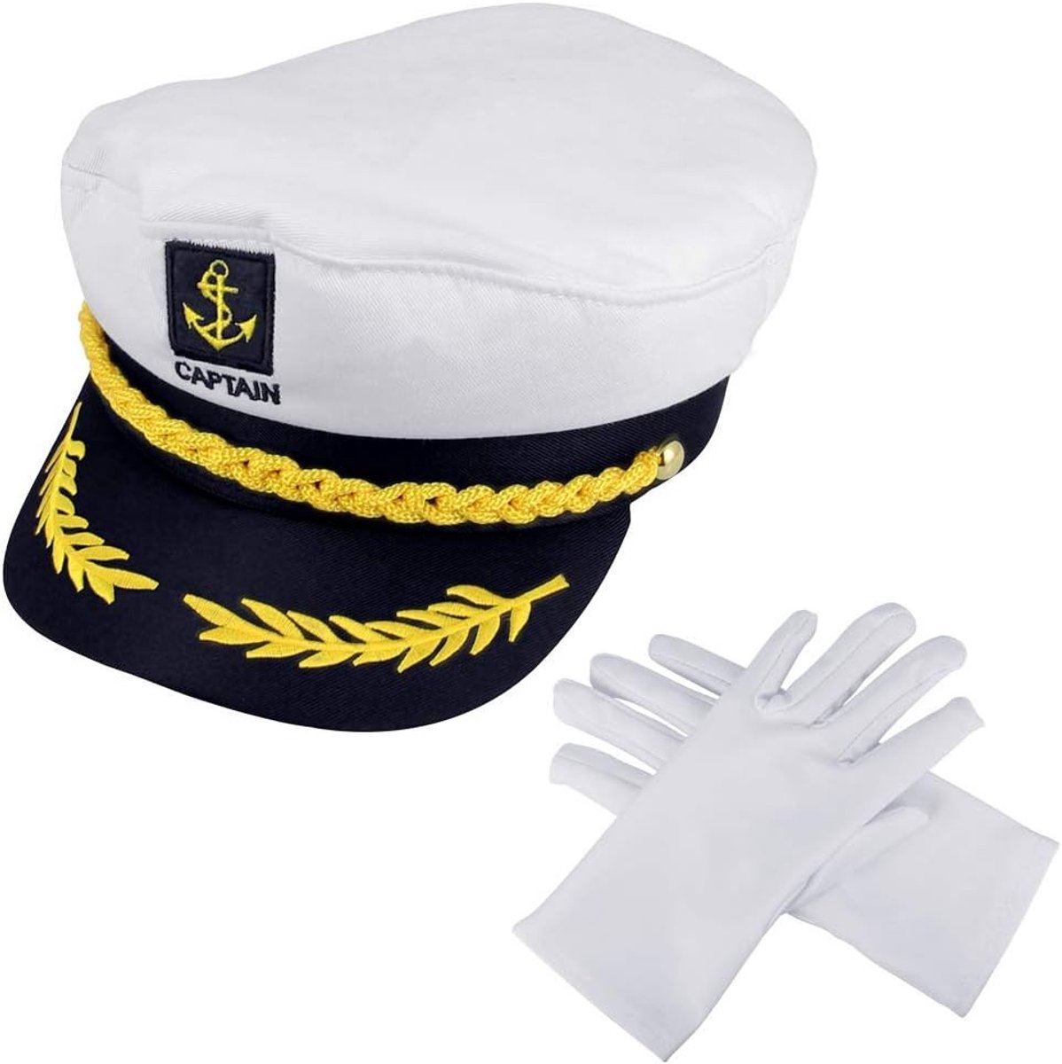 Verstelbare Marineblauwe Pet met Witte Accenten en Handschoenen voor Carnaval Kostuum - Accessoires voor Kinderen en Volwassenen bij Feestjes en Themafeesten