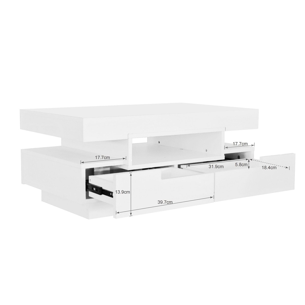 Merax Salontafel Hoogglans Wit met LED en 4 Lades – 80x50x36 cm