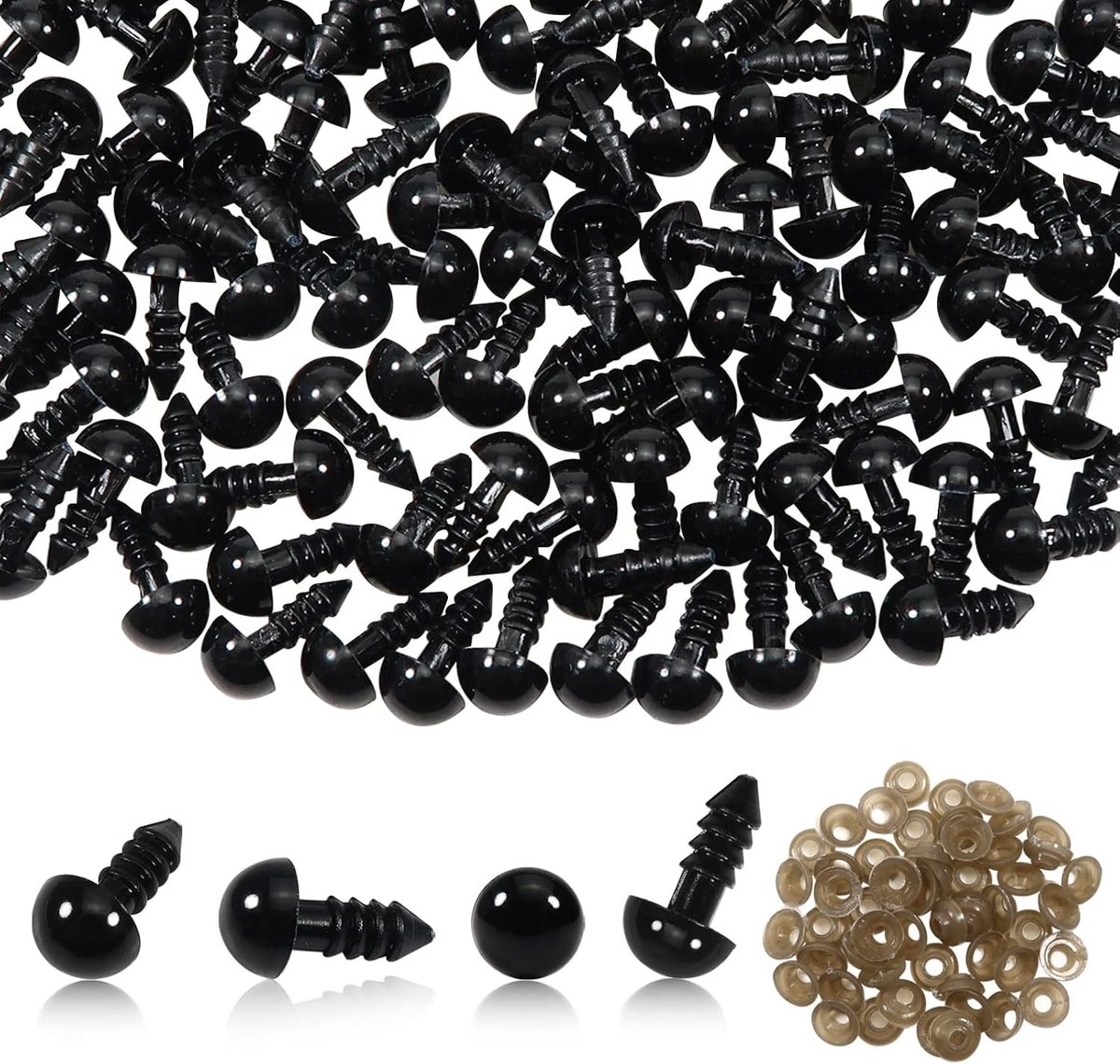 50 Stuks Veilige Poppenogen 8mm Plastic Ogen met Wasjes voor Poppen en Knuffels