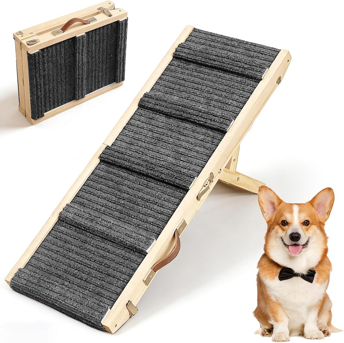 Hondentrap - Grenenhout - In hoogte verstelbaar - Opklapbare Antislip Ramp - Voor Honden en Katten