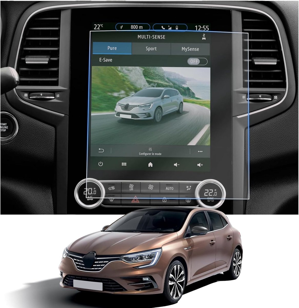 Navigatiebeschermfolie voor Renault Megane 4 (2020-2024) - 4H Krasbestendig, 9.3 Inch, Eenvoudige Installatie, GPS Schermbeschermer, Navi Film, Accessoires, Set van 2