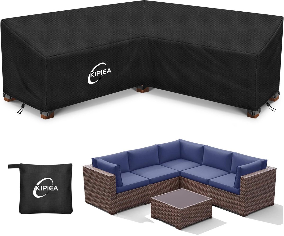Kipiea V Shaped Garden Furniture Covers Waterproof, 420D Heavy Duty Oxford Fabric Outdoor Rattan Corner Sofa Covers - ShopVlot