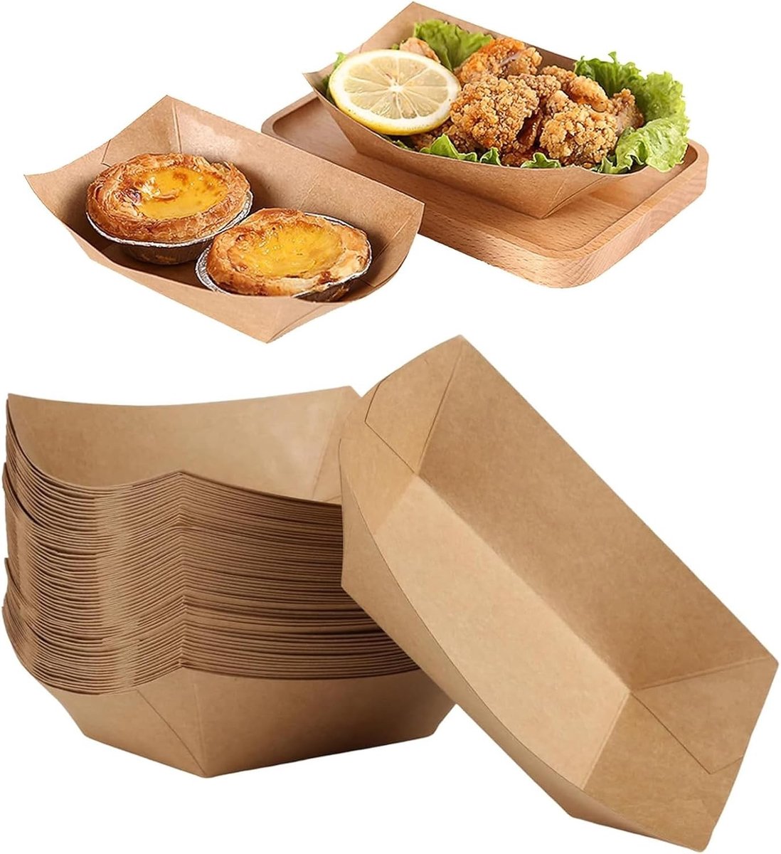 Frietschalen - Bruin - 16,7 x 10,2 x 4 cm - Kraftpapieren Schalen voor Snacks en Gerechten - Voor Feesten en Evenementen