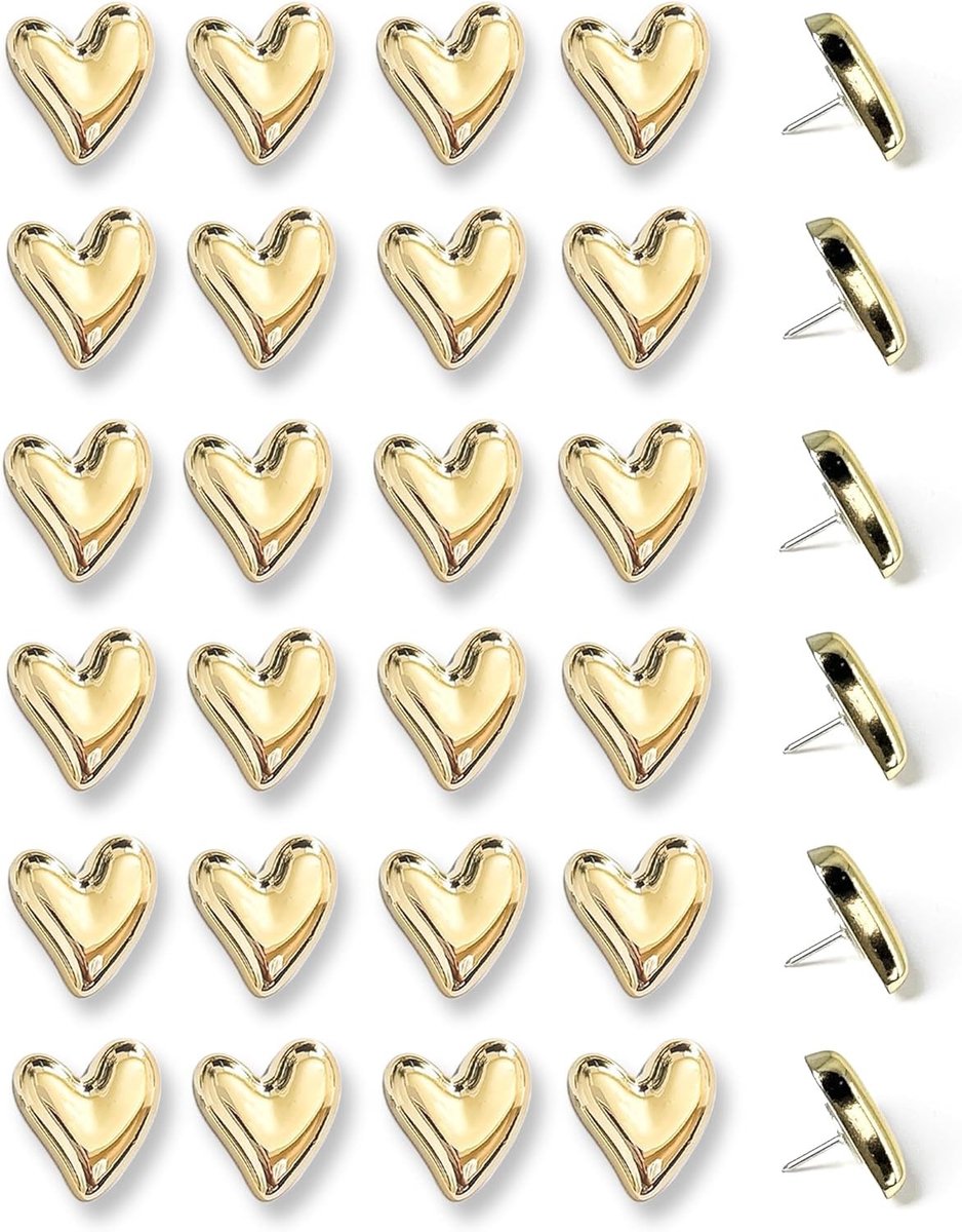 Set van 30 Decoratieve Punaises - Goudkleurig - Hartvorm - Metalen Prikbordspelden - Voor Thuis, Kantoor en School
