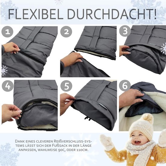 Winter voetenzak - Mummy model - Kind warm houden - Verstelbare lengte - 90-110 cm - Beige — afbeelding 3