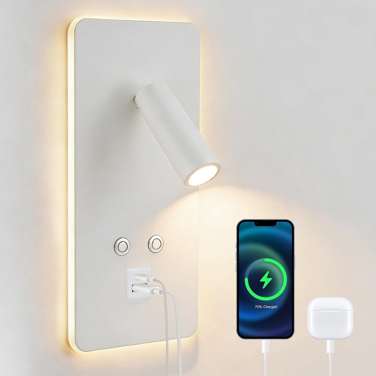 Wandlamp - Wit - 1 - Aluminium en Acryl - Voor Slaapkamer en Woonkamer