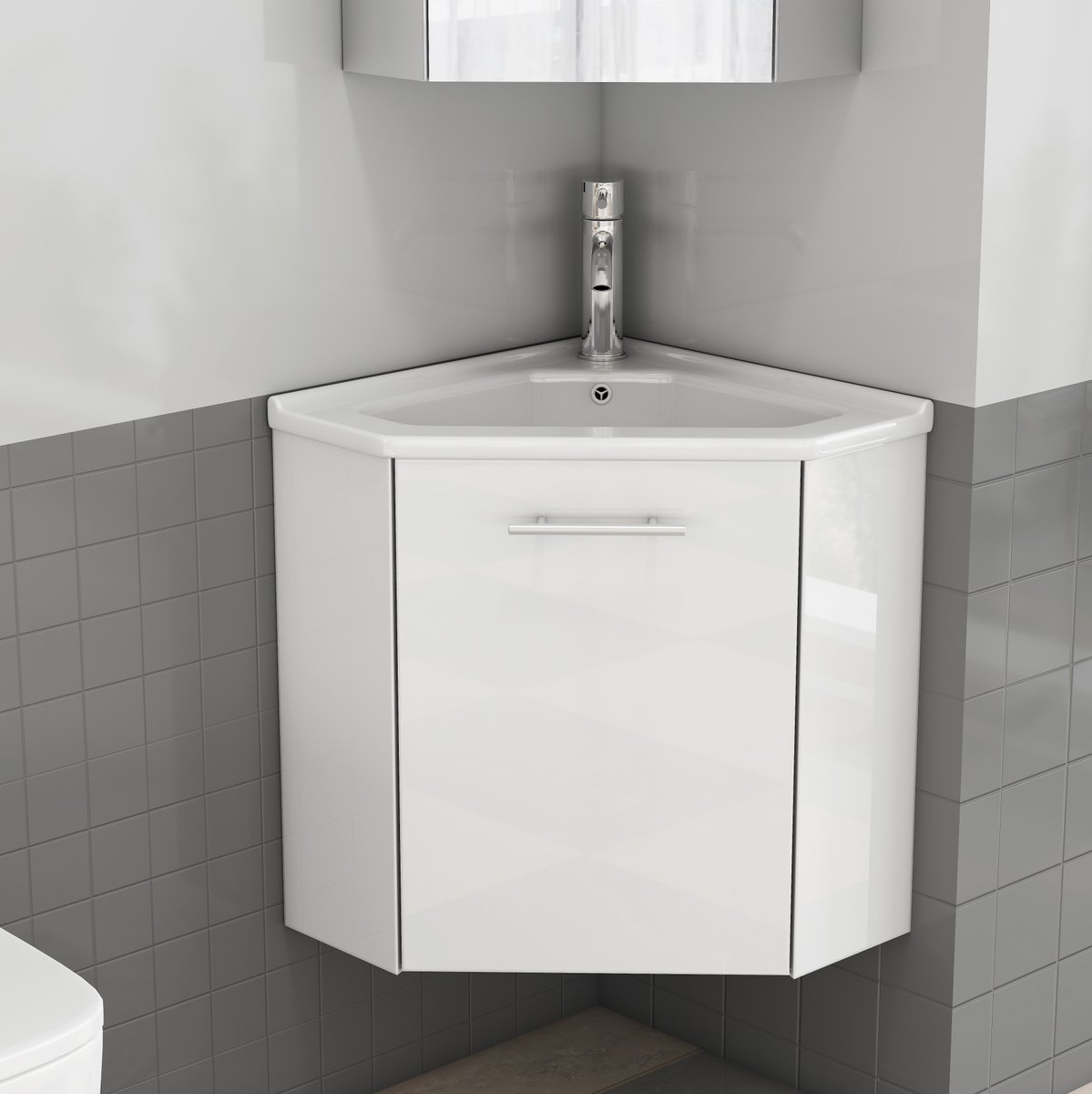 MIVRAY Hoekkast Badkamerkast Met Wastafel En Spatrand Voor Kleine Badkamers Hoogglans Wit MDF 39,8 X 24,8 X 40 Cm