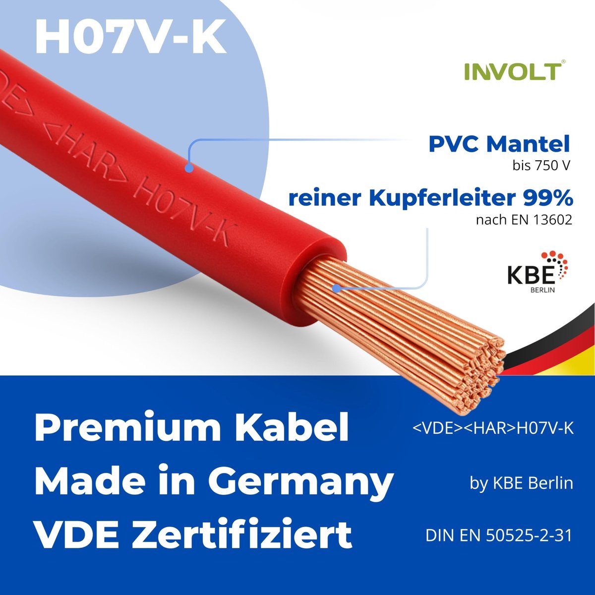 INVOLT 10 m H07V-K 6 mm² bedradingskabel groen-geel aderkabel per meter - ShopVlot