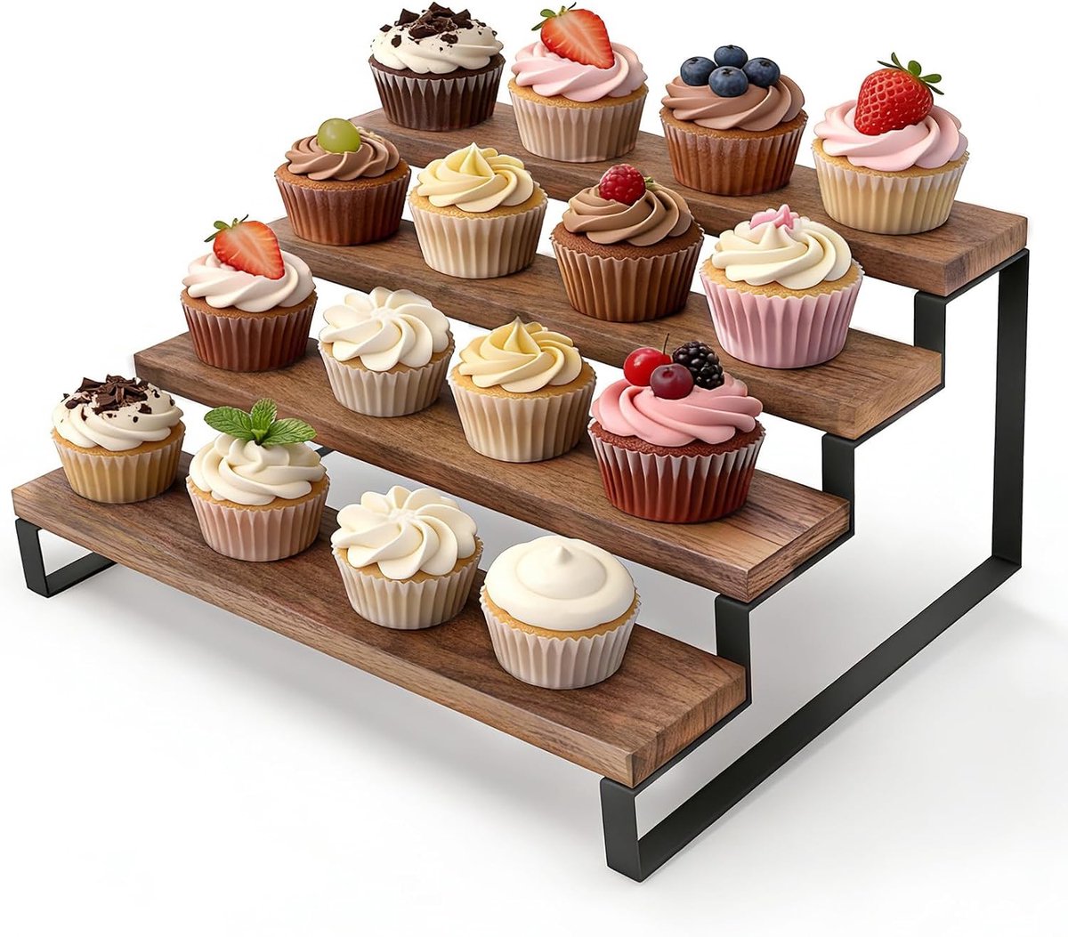 Taartstandaard - Hout - Voor 16 cupcakes - 4 etages - Voor Bruiloft en Verjaardag