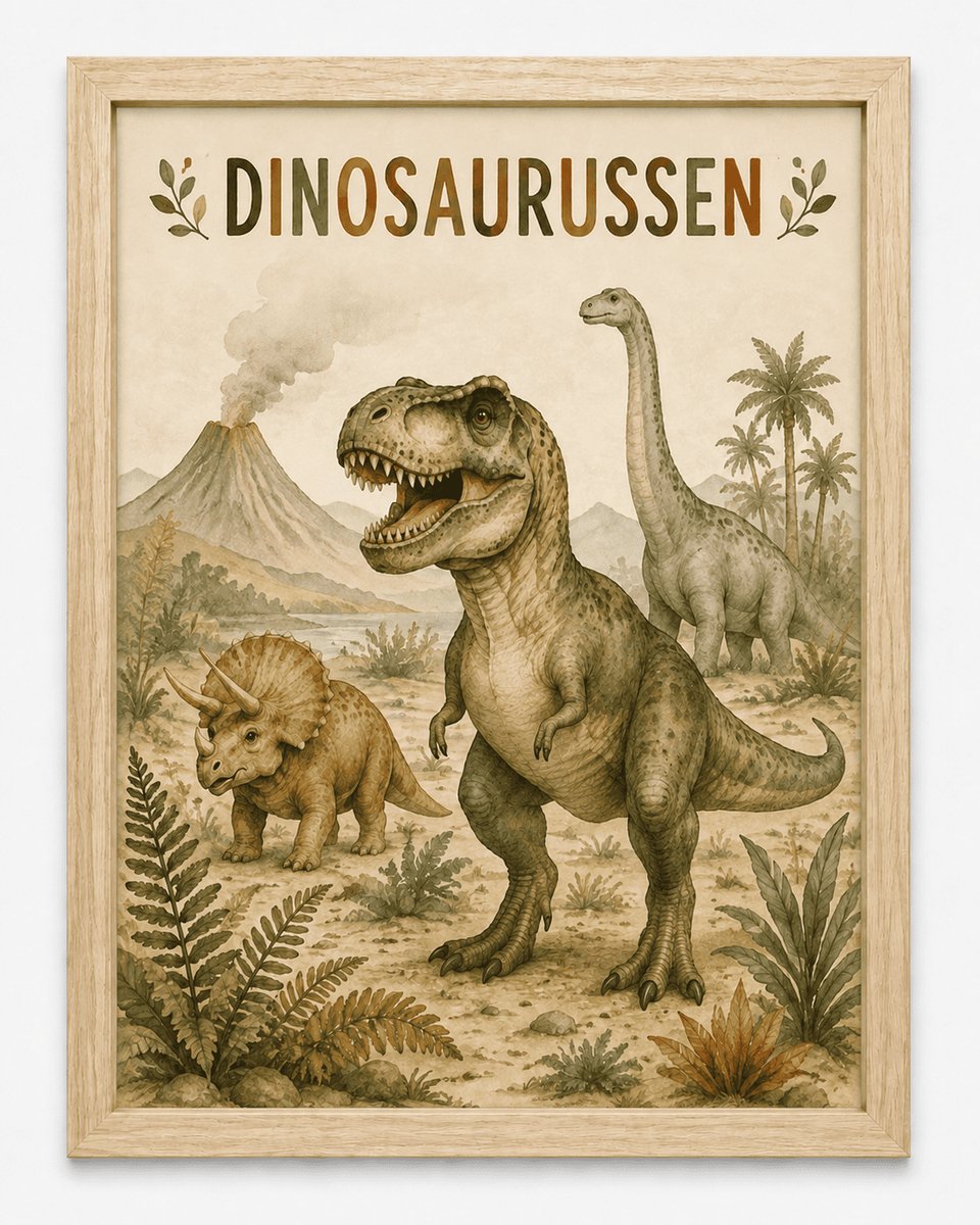 Dinosaurus Poster Kinderkamer | T-Rex & Dinosaurussen | Inclusief Zwarte A4 Lijst