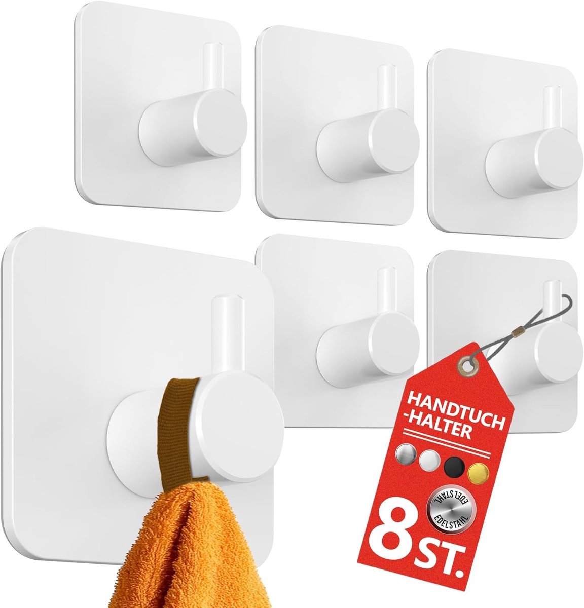 Handdoekhouder zonder boren - Wit - 8 stuks - Roestvrij Stalen Haken - Voor Badkamer en Keuken