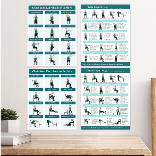 Stoel Yoga Kaarten - Fitness Gids - Flexibiliteit Training - Gedetailleerde Illustraties - 4 Stuks - Groen — afbeelding 3