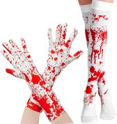 2 stuks-Halloweenkostuumaccessoires - Bloederige sokken - Bloedbevlekte handschoenen - Horrorkostuum - Halloweenversieringen - Cosplayaccessoires - Geschikt voor Halloween - Carnaval - Rood - Handschoenen 8,5*46 cm - Sokken 11*66 cm