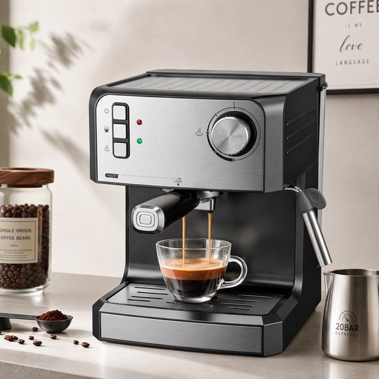 TEKROA Espressomachine 20 bar koffiemachine met melkschuimer – afbeelding 1