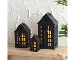 TRIROCKS Set van 3 Huis Vintage Metalen Hangende Lantaarns 34cm & 23,5 cm & 13,5 cm H Decoratieve Kaarsenhouders voor - ShopVlot