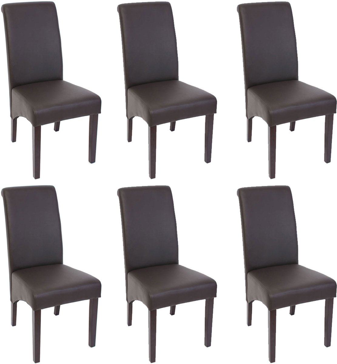 Set van 6 eetkamerstoelen Keukenstoel Stoel M37 ~ kunstleer mat, bruin, donkere poten