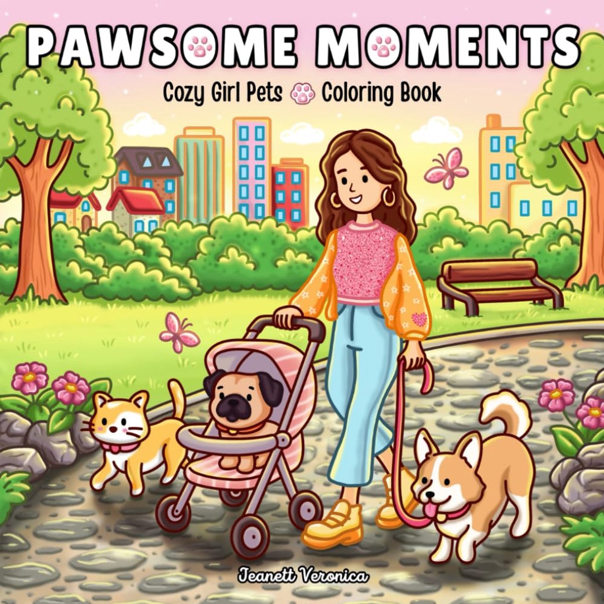 Pawsome Moments: Cozy Girl Pets Coloring Book with Cute Cats and Dogs Scenes, for Adults and Teens - ShopVlot