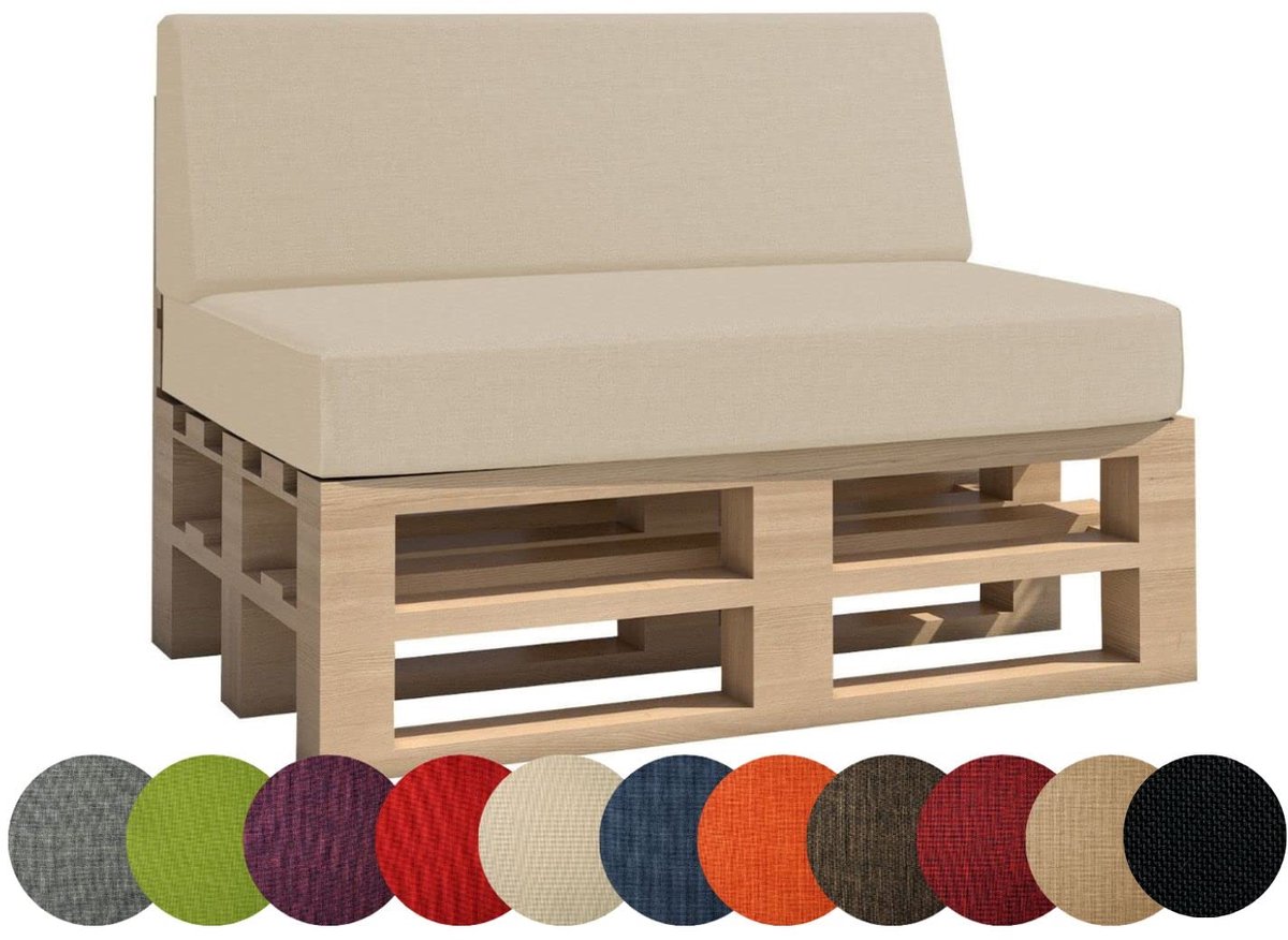 Famanu – Palletkussen en tuinkussen, wasbaar, voor binnen en buiten, set van 2, crème
