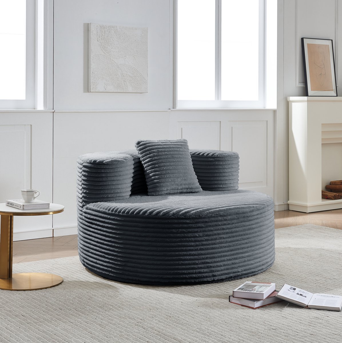 MODENUIT Zitzak 112 x 105 x 59 cm - Met Rugleuning En Extra Kussen - Voor Woonkamer En Slaapkamer - Polyester Donkergrijs