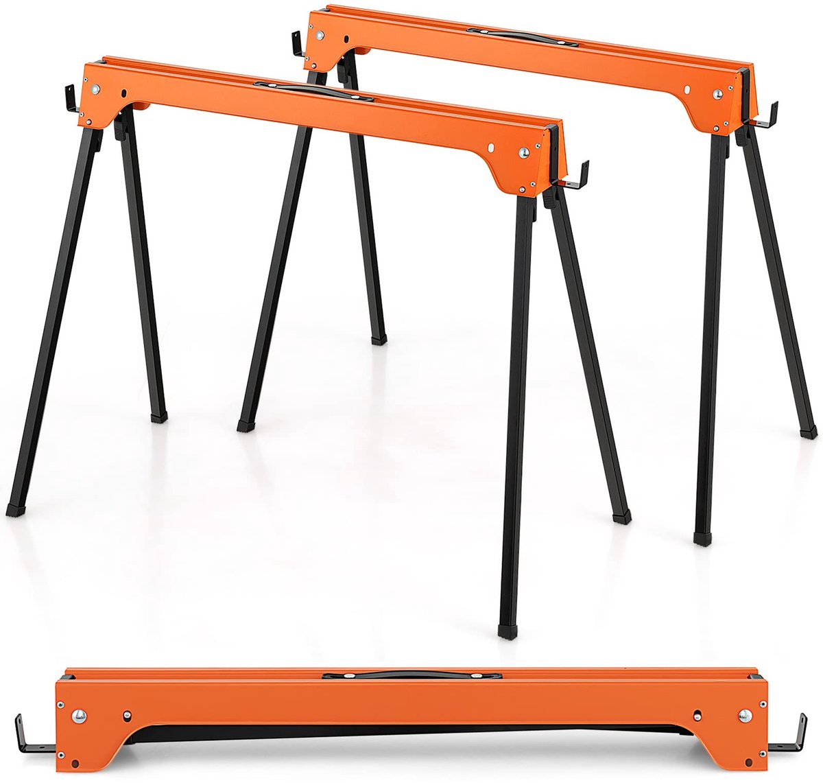 Famanu – Set van 2 opvouwbare steigerboeken, werkbok met handgrepen, steunbok en zaagsteun, maximaal 600 kg, oranje