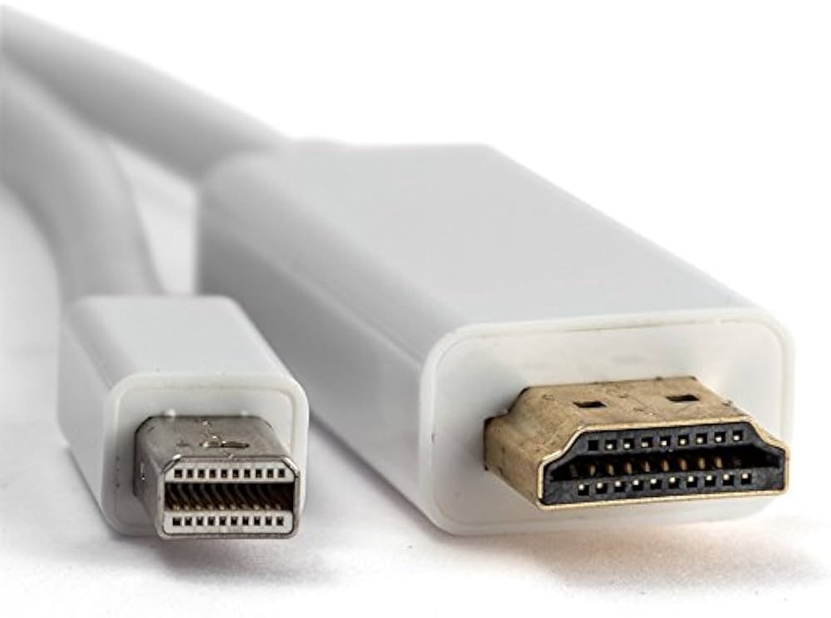Mini DisplayPort naar HDMI kabel - Thunderbolt naar HDMI - HDMI converter kabel - Laptop naar tv kabel - Beeldscherm kabel - Mini DisplayPort male - HDMI male - Wit - 1,8 meter