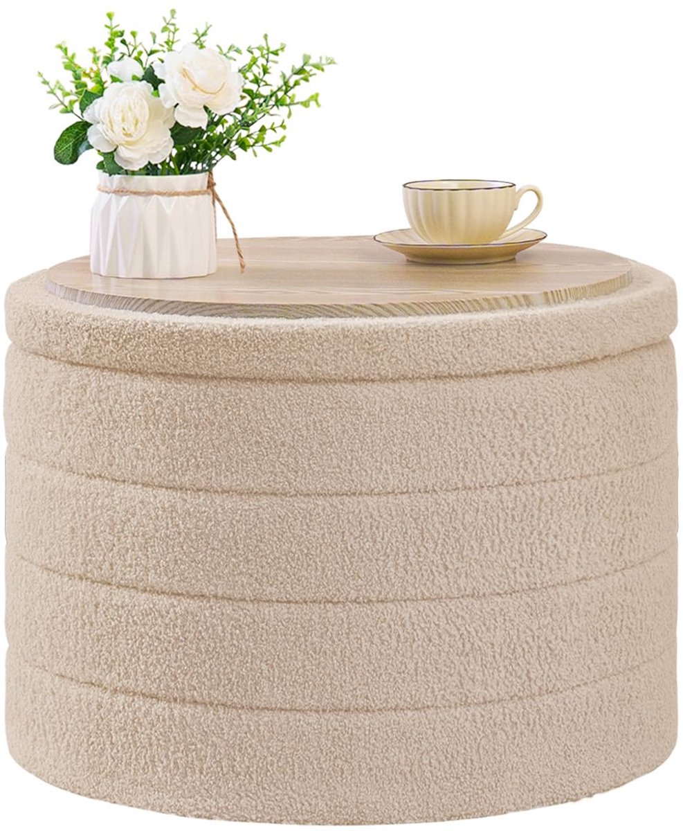 Famanu – Zitbank met opbergruimte, inklapbare zitkist, ideaal voor hal, woonkamer en slaapkamer (beige, grootcirkel