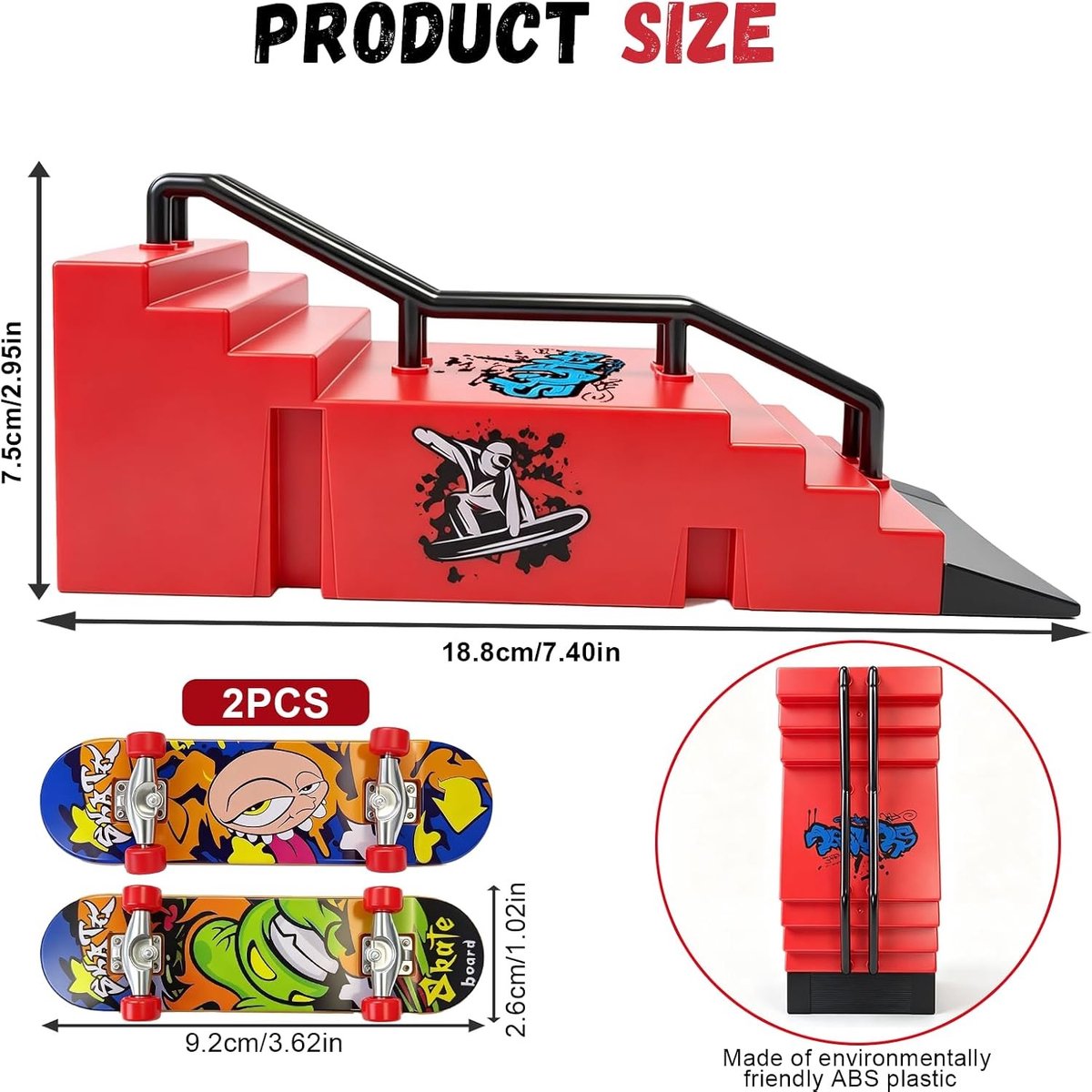 Mini Fingerboard Set - Rood - 21 x 7,5 x 7,2 cm - Duurzame Vinger Skate Ramp Kit - Voor Spelers