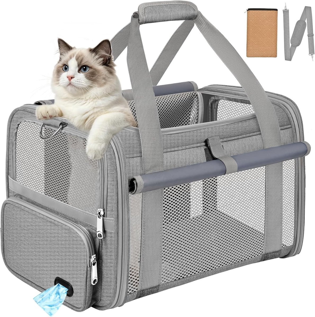 Draagbare Kattendraagtas - Grijs - 43 x 27,5 x 27,5 cm - Geventileerde Opvouwbare Drager voor Kleine Honden en Katten