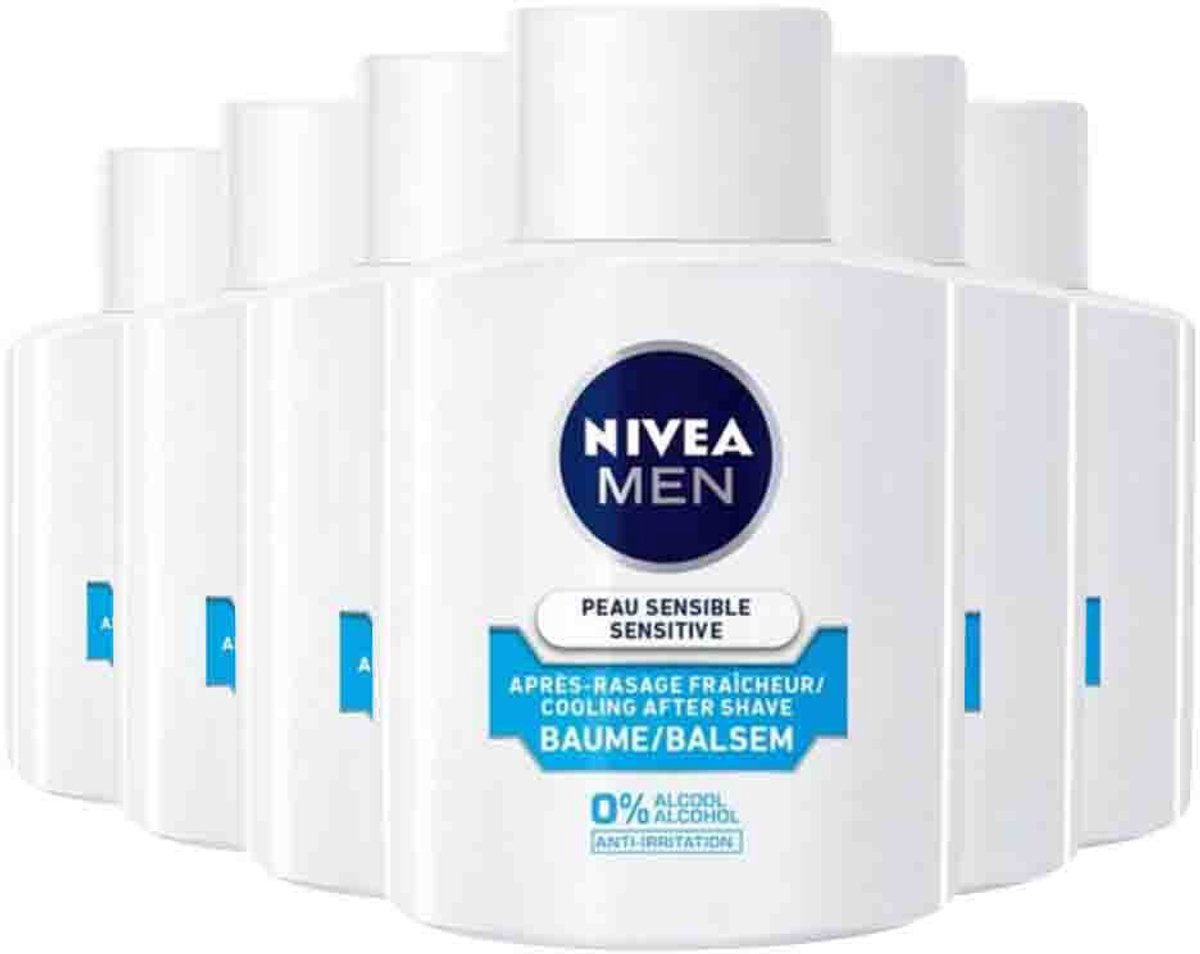 NIVEA Men Aftershave Balsem Sensitive Cooling Zero Alcohol - 6 x 100 ml - Voordeelverpakking