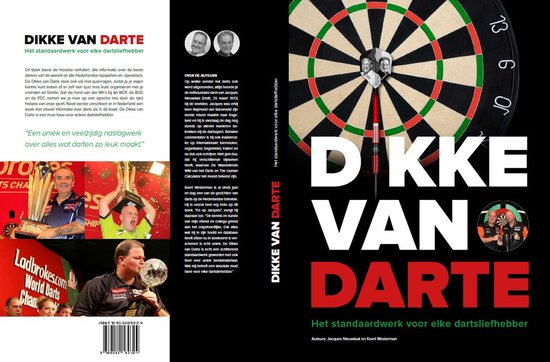 Darts bord met dartpijlen en titel "Dikke van Darte".