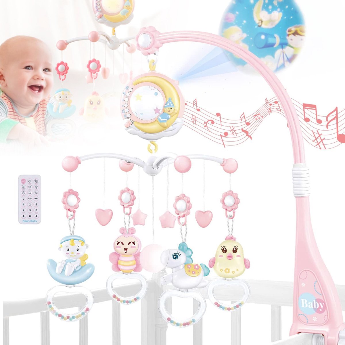 Babybedmobiel - Babymobiel Voor De Wieg - Wiegspeelgoed Voor Baby's - Mobiel Voor In Bed Met Muziek Licht En Projector