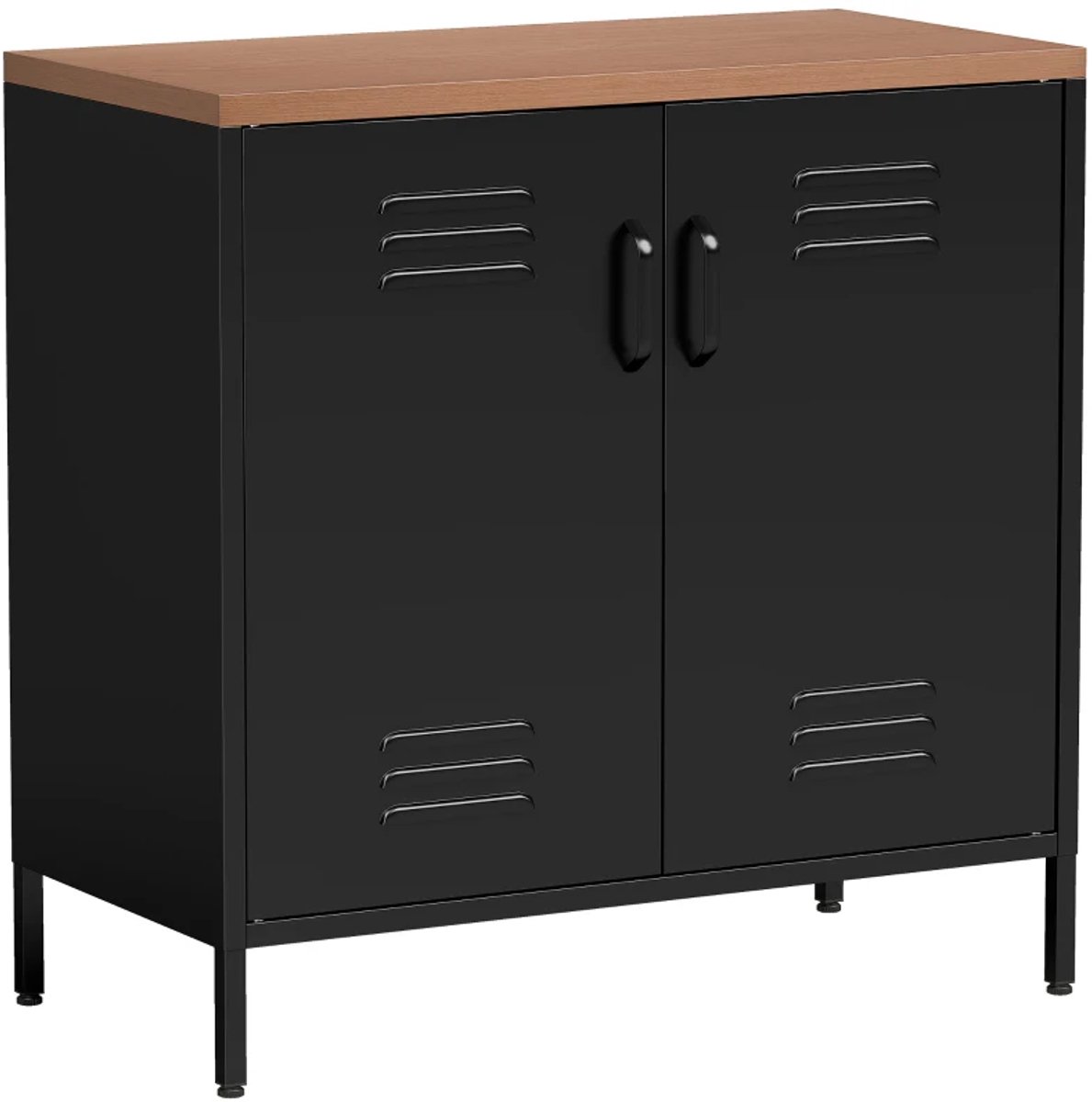 Dressoir - Stalen Industriële Opbergkast - 80 x 40 x 80 cm - 2 Deuren - Verstelbare Plank - Voor Woonkamer En Kantoor - Zwart