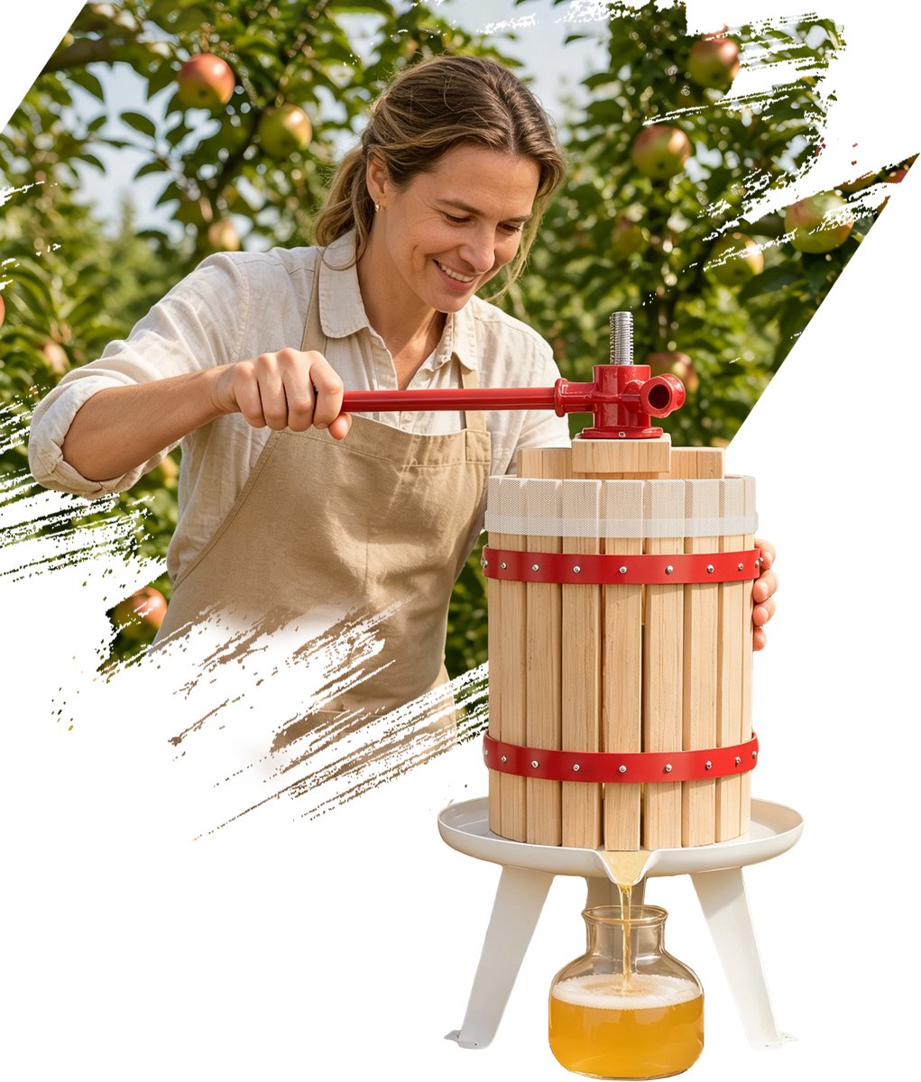 Aufun Fruitpers Van Beukenhout, Incl. Persdoek, Handmatige Wijnpers, Sappers, Maischepers, Fruitmolen (Fruitpers, 6 Liter)