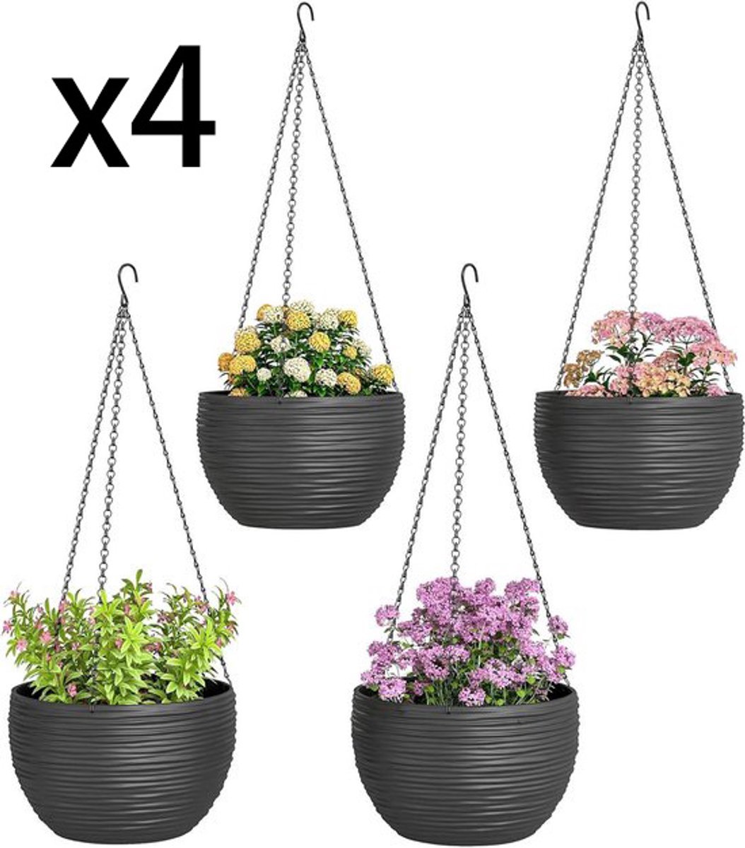 Sogiol® Bloempot Bolla - 100% gerecycled plastic - Ø 28 x H 15 - 4 PC - Bloempot voor binnen en buiten - Lichtgewicht - Breukbestendig - Vorstbestendig - Zwart