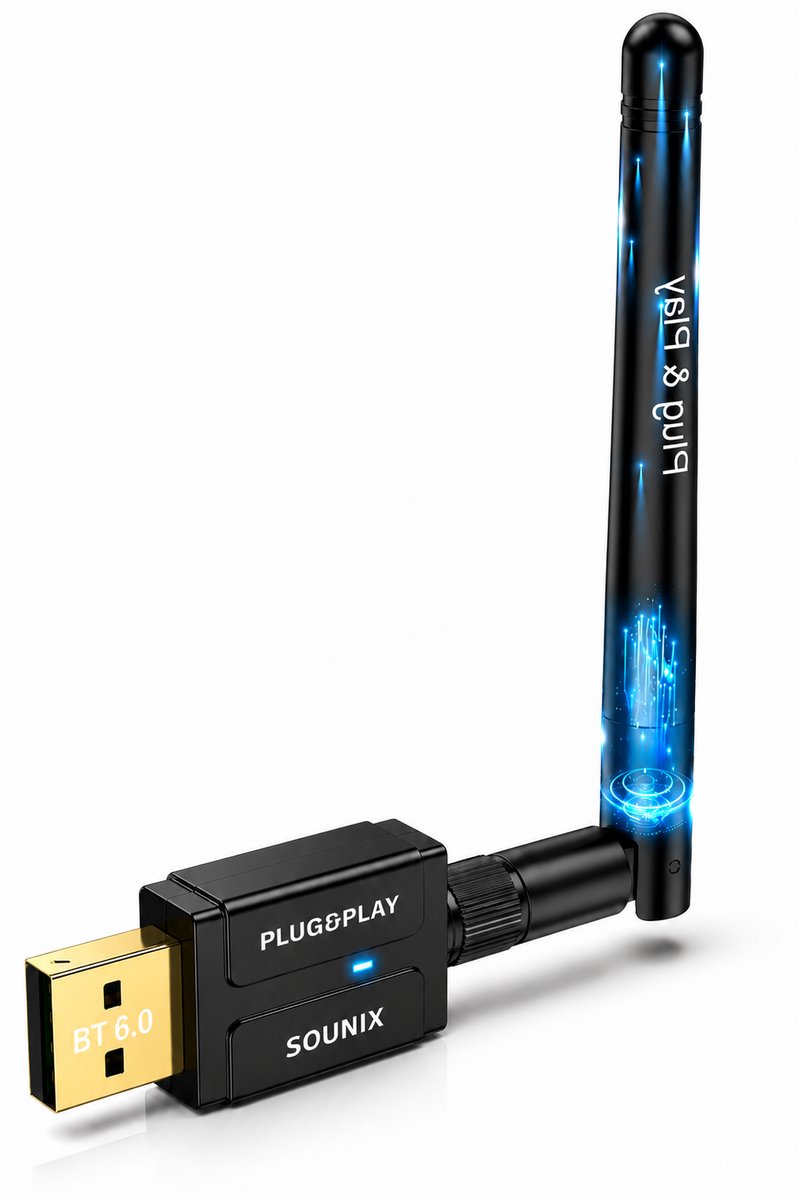 Sounix Bluetooth 6.0 adapter - 100M Bereik - USB-adapter - Plug&Play - Windows 11/10/8.1 - Zwart