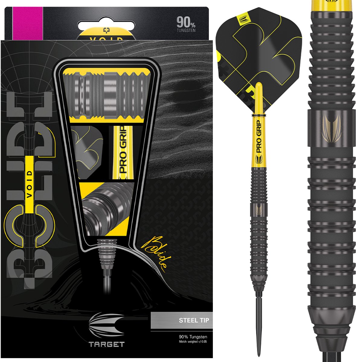 Target Darts Bolide Void Steel Tip Dartpijlen 24 Gram Barrel 02 - 90% Tungsten met Swiss Point Technologie, Pro Grip Shafts en Pro Ultra Flights - Zwarte Titanium Nitride Coating
