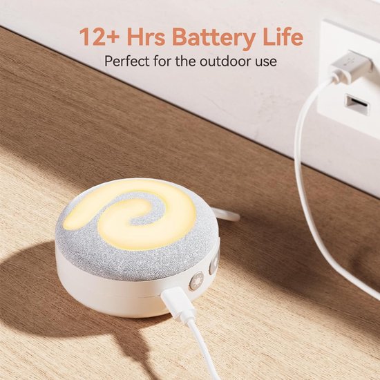 Verte White Noise Machine - D11 Draagbaar Slaapapparaat Voor Baby’s Met Nachtlampje - Witte Ruis - 11 Rustgevende Geluiden Om In Slaap Te Vallen - Geschikt Voor Op Reis - Oplaadbaar Via USB - Kinderveiligheid (Grijs) van Verte — afbeelding 5