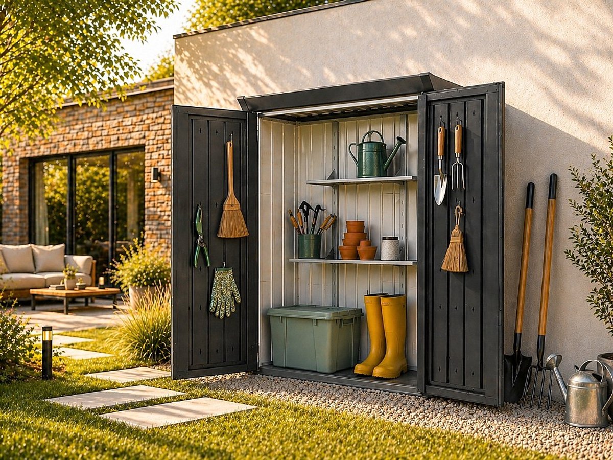 Vente-unique Set van 2 stalen planken voor tuinkast - B64 x D25 x H140 cm - NORISA